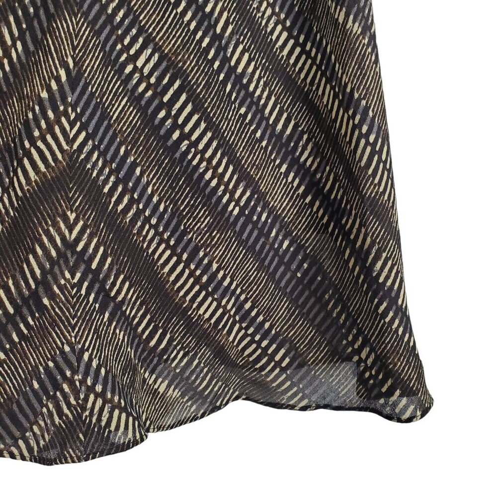 JNY Sz 10 Skirt 100% Silk Georgette Semi Sheer Lined Midi Artsy Flowy Black Tan - Picture 6 of 8